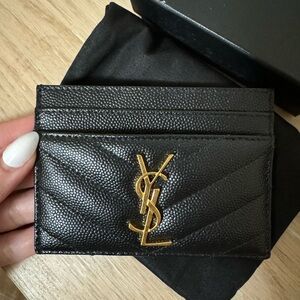 Saint Laurent Cassandre Matelasse Card Case in Lambskin